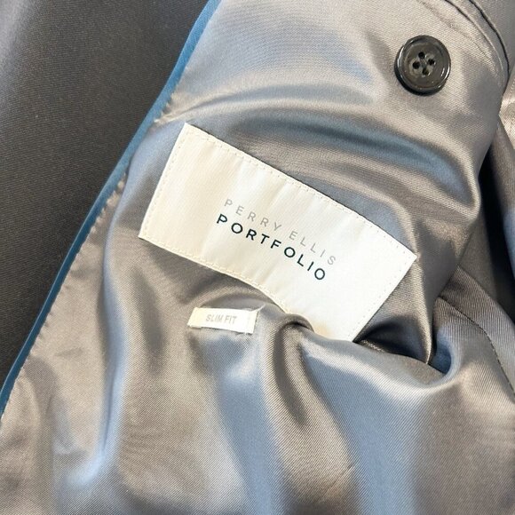 Perry Ellis Portfolio Slim Fit Black Wool Blend Blazer Suit Jacket Men’s 42R - Picture 6 of 8